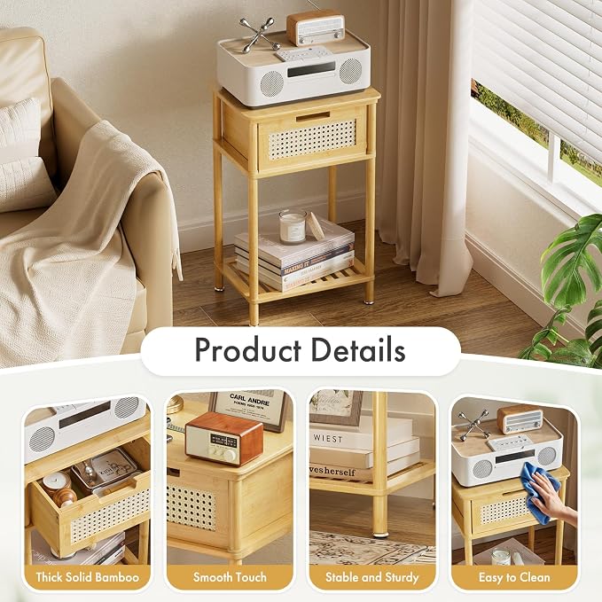 Bamboo Nightstand, Boho Side Table - Image 8