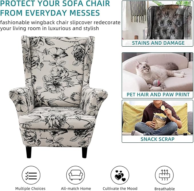 KRFOONN Wingback Chair Covers Slipcovers 2 Piece Stretch Wing Chair Covers - Image 5