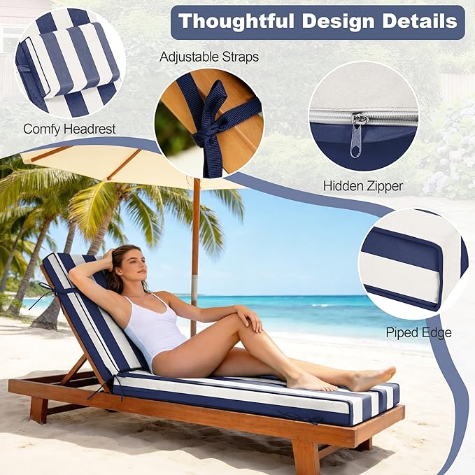 Chaise Lounge Cushions Outdoor 80x26x6 Inch, Fade Resistant 6'' Thicken Outdoor - Image 5