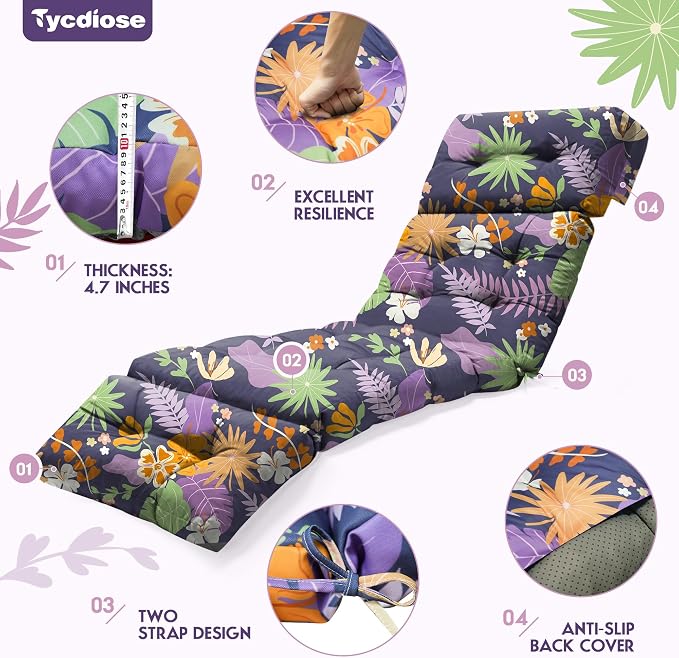 Outdoor Chaise Lounge Chair Cushion Set of 4, Waterproof 74.4 x 22 x 4.7 Inches - Image 4