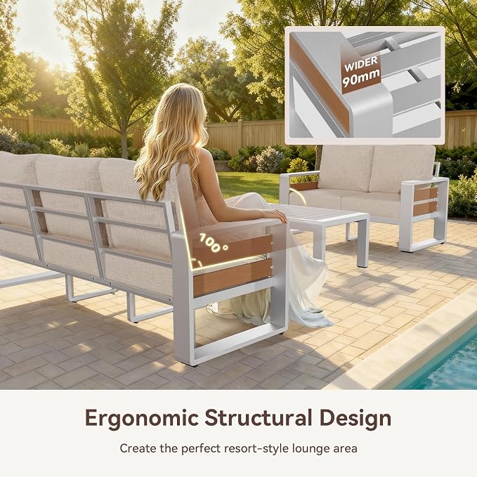 Aoxun Aluminum Outdoor Patio Furniture Set, 3 Seats Metal Sectional Patio - Image 4