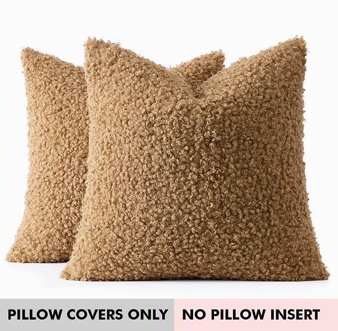 Faux Fur Throw Pillow Covers 20x20 Inch Set of 2 Boucle Neutral Decorative - Image 7