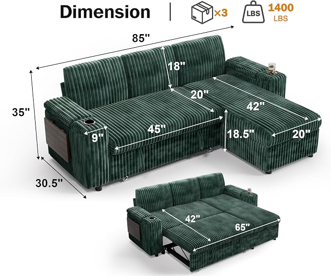 Vipbear 86" Modular Sectional Sleeper Sofa - Image 3