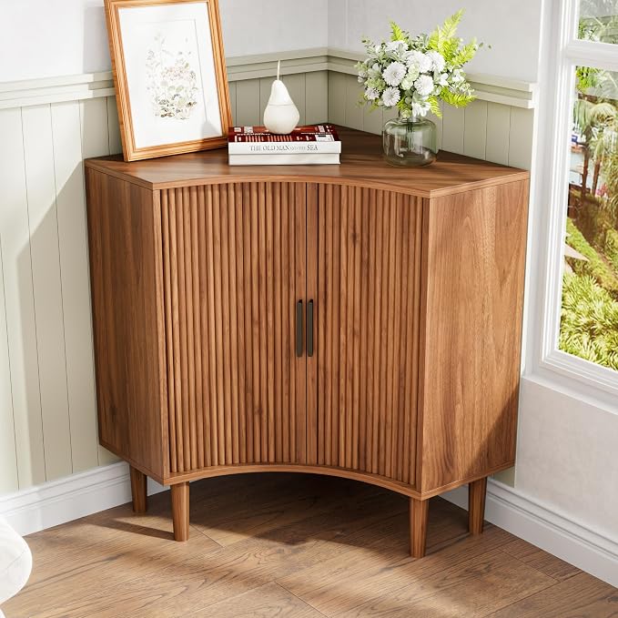 Fluted Corner Cabinet, Small Corner Floor Cabinet by Lxsxhome