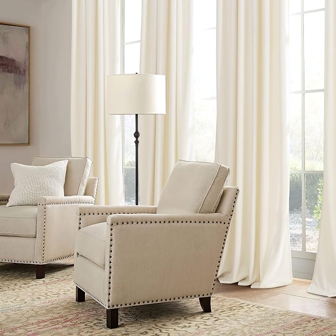 RYB HOME Cream Velvet Curtains 108 inch, Light Dimming White Window Curtains - Image 5