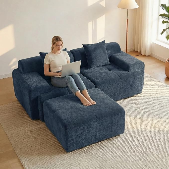 83.5" Boneless Loveseat with Ottoman, Cloud Comfy Couches by Mifnas