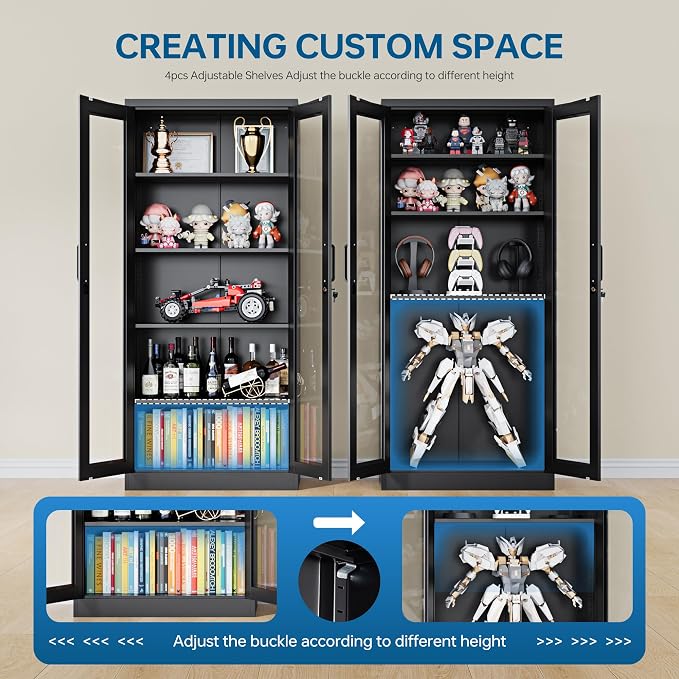 PEUKC Display Cabinet with Glass Doors, 71 Inches Metal Display Case with 4 - Image 7