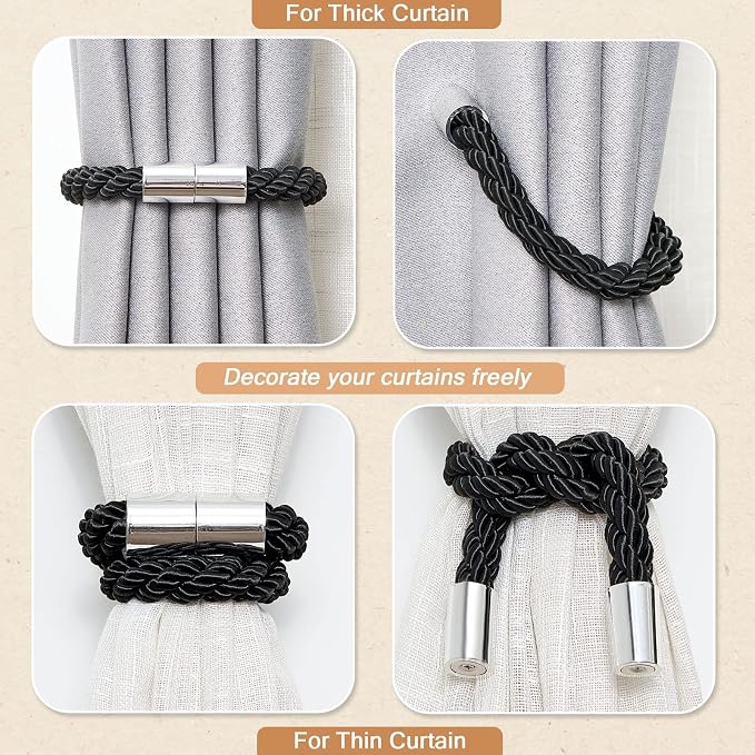 NICEEC 4 Pack Strong Magnetic Curtain Tiebacks Modern Simple Style Drape Tie - Image 6