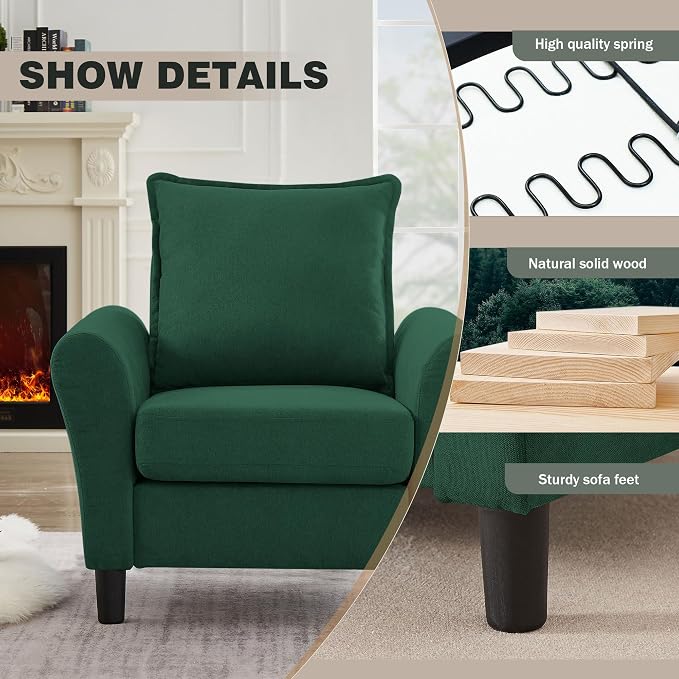 Mid-Century Accent Chair, Modern Linen Fabric Armchair - Image 3