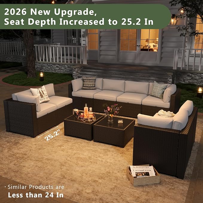 Aoxun 10 Piece Patio Furniture Set Wicker Rattan Patio Sectional Sofa Set - Image 2