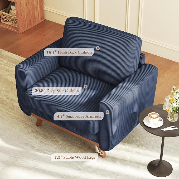 Vesgantti 38.5" Accent Chair Dark Blue, Comfy Corduroy Single Sofa Seat - Image 7