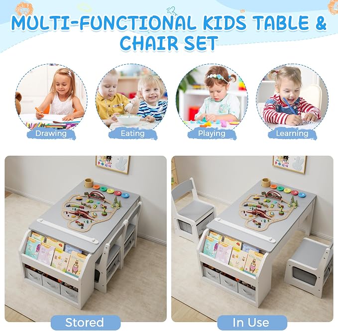 5-in-1 Kids Art Table and Chairs, Toddler Table and Chair Set, Craft Play Desk - Image 8