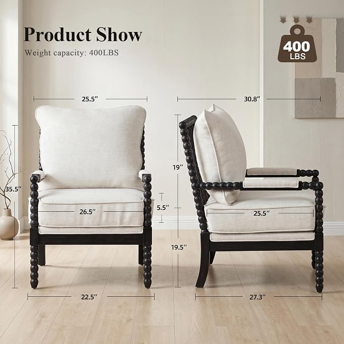 DUHOME Linen Fabric Spindle Accent Chairs Set of 2, Bobbin Chair - Image 2