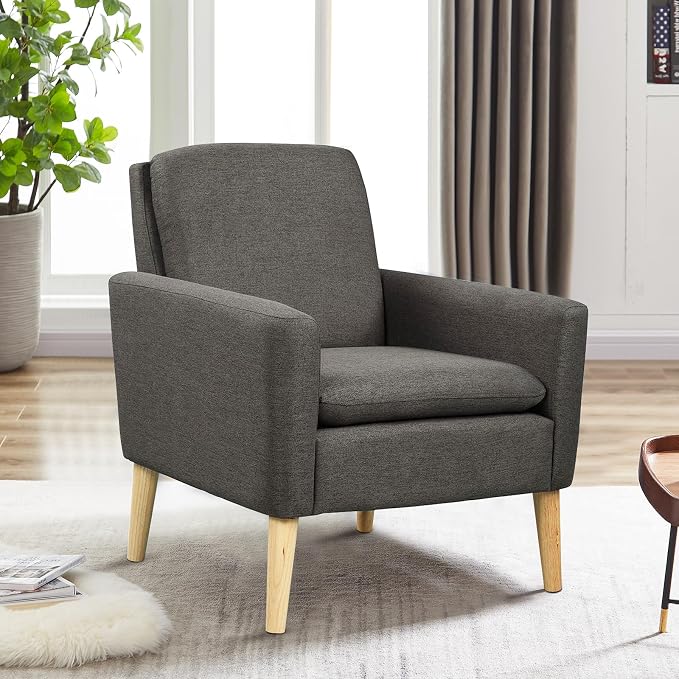 Modern Accent Chair for Living Room, Comfy Upholstered Linen Fabric Single Sofa - Image 2