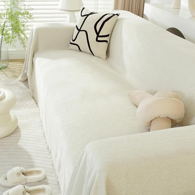 DREAMINGO Modern Minimalism Cream White Couch Cover Sectional Sofa Covers - Image 7