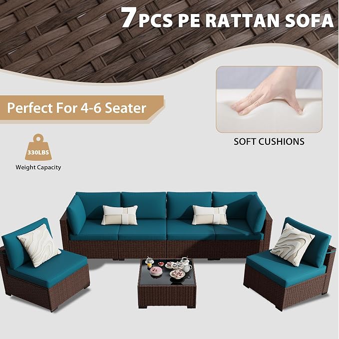 KIGOTY Patio Furniture Set, 7 Pieces Modular Outdoor Sectional Sofa, PE Rattan - Image 6
