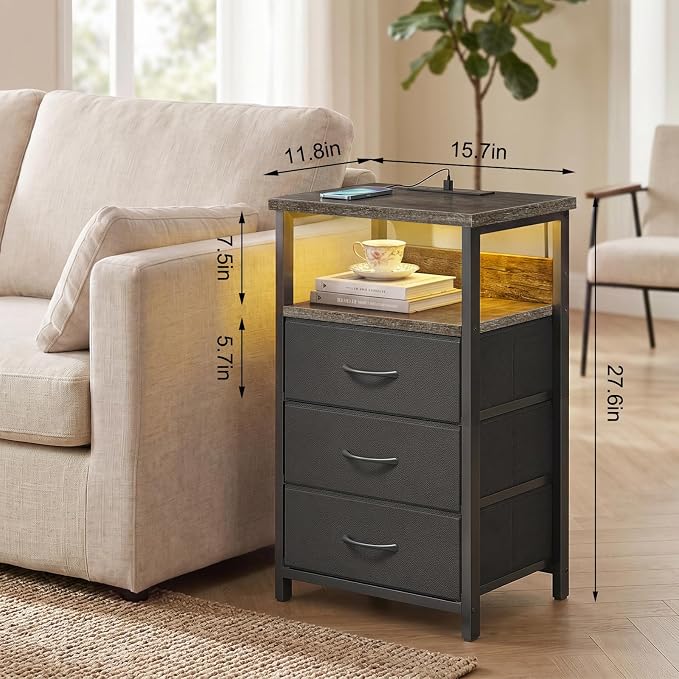 Fixwal Night Stand with Charging Station, LED Nightstand with U-S-B Ports and - Image 3
