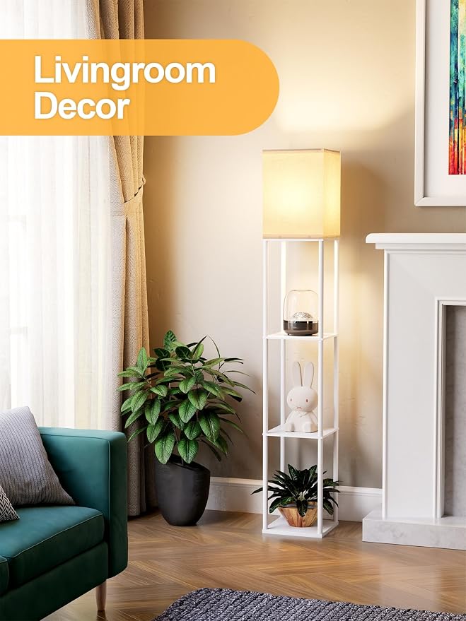 Floor Lamp with Shelves for Living Room White, Shelf Floor Lamp with 3 CCT LED - Image 7