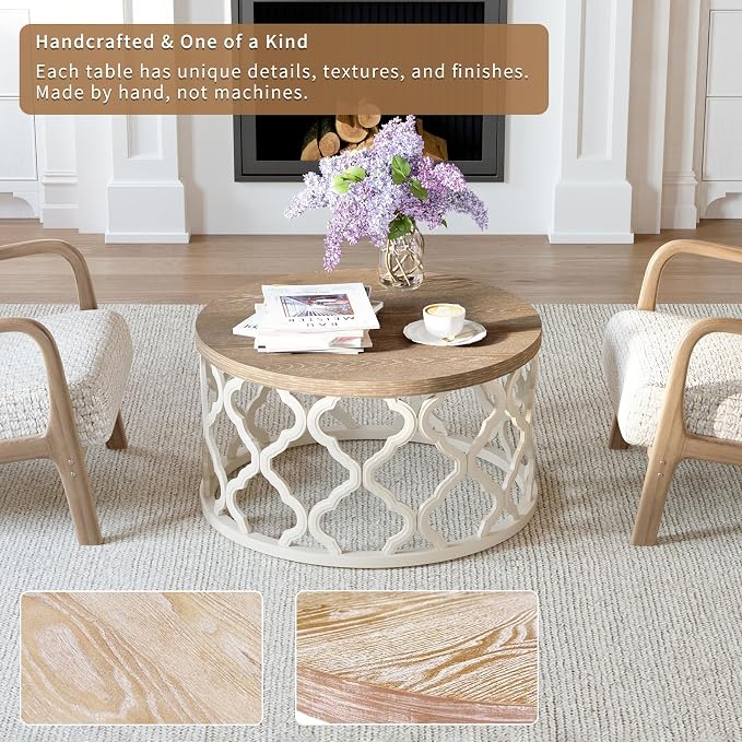 Farmhouse Coffee Table, French Country Round Coffee Table, Coastal Coffee Table - Image 4