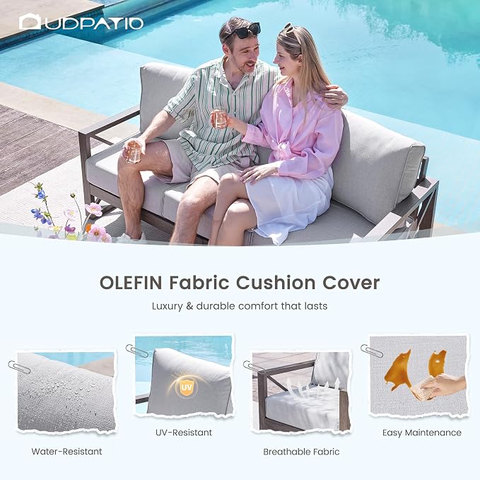 UDPATIO Aluminum Patio Furniture Set, Faux Wood Grain Modern Outdoor Furniture - Image 3