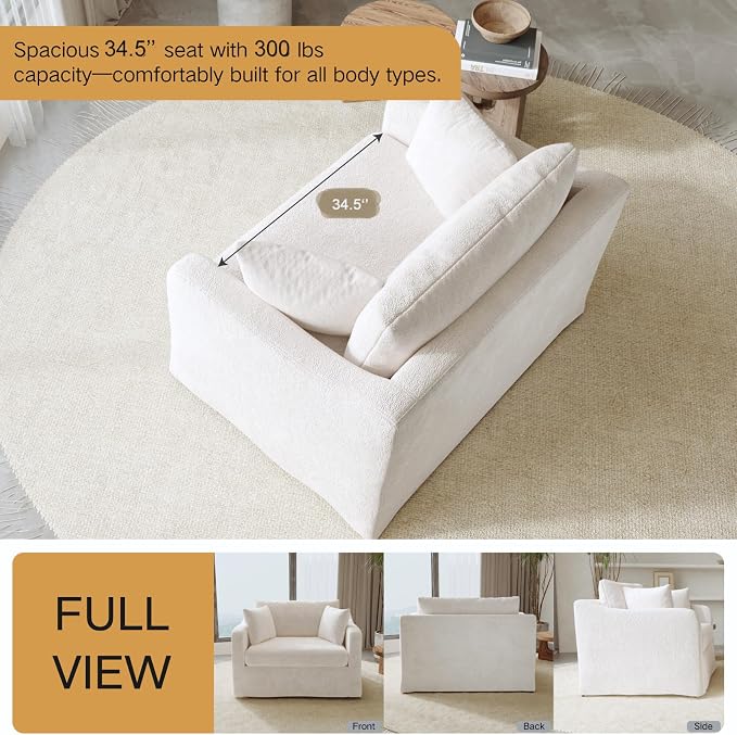 Oversized Armchair, 43.9" W Chenille Single Sofa Modern Upholstered Deep Seat - Image 6