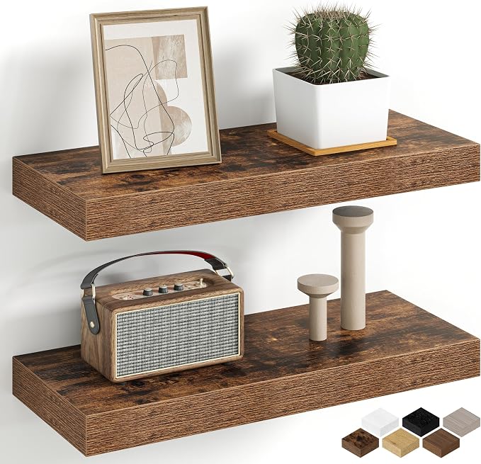 Fun Memories 16 Inch Floating Shelves Wall-Mounted, Engineered Wood Wall Shelves by FunMemories