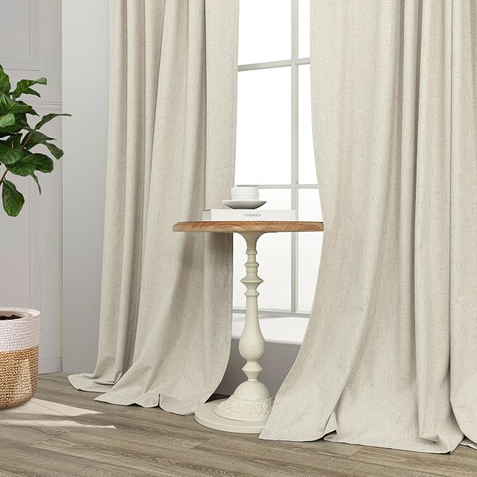 Thick Linen Blackout Curtains 104 Inches Long 2 Panel Set Custom Length - Image 8