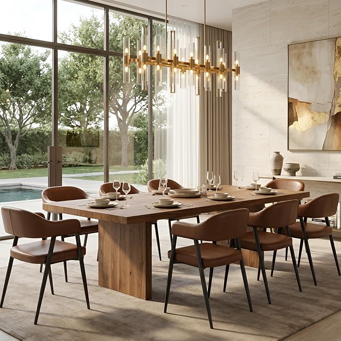 HNY Modern Dining Room Arm Chairs Set of 6, Retro Faux Leather Upholstered - Image 8