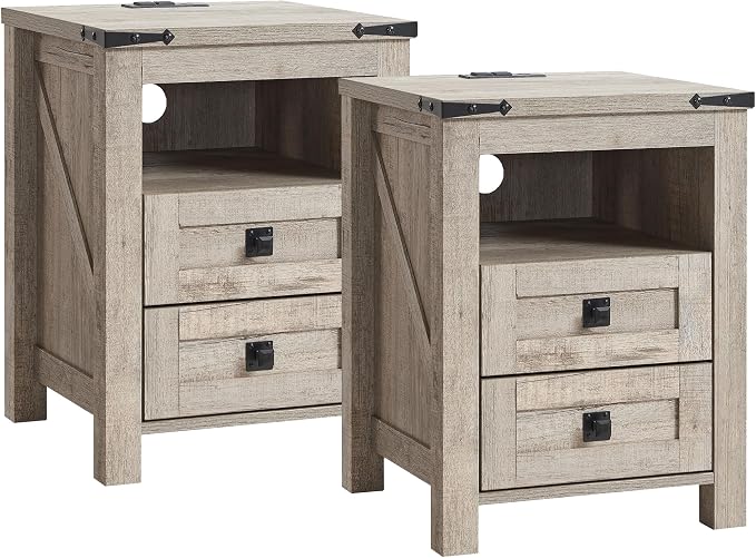 T4TREAM Farmhouse Nightstand Set of 2, Rustic End Table by T4TREAMFurniture