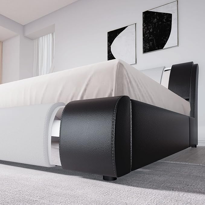 Allewie Queen Bed Frame with Iron Piece Decor, Faux Leather Upholstered - Image 5