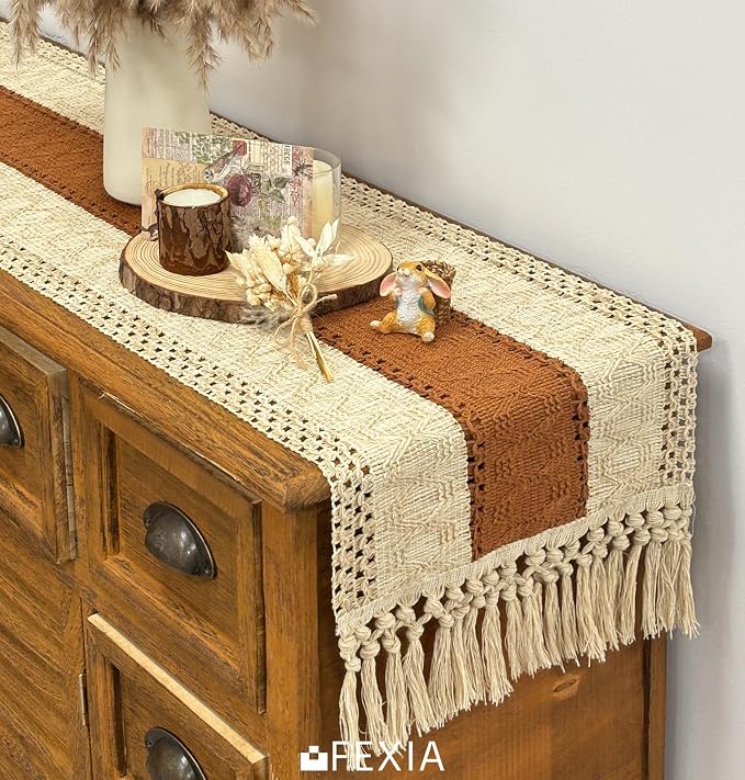 FEXIA Boho Table Runner 36 Inches Long Macrame Summer Decor Coffee Table Cover - Image 5