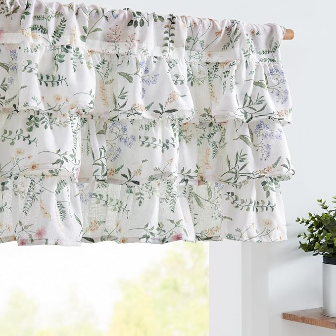 jinchan Ruffled Floral Valance Linen Shabby Chic Small Window Curtain 18 Inch by JINCHAN