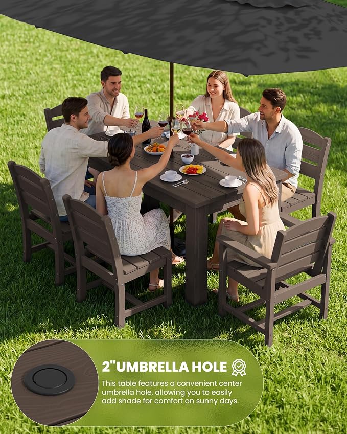 SERWALL HDPE Dining Set for 8: 2 Umbrella Hole Tables + 8 Chairs. Includes 8 - Image 3