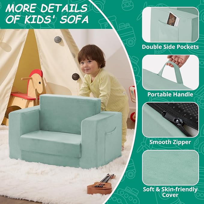 Kids Couch, 2-in-1 Toddler Chair Comfy 1-3 Years, Convertible Kids Chair - Image 4
