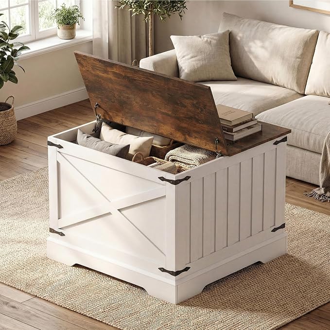 Giantex Farmhouse Lift Top Coffee Table, 31.5" Square Wood Center Table - Image 3