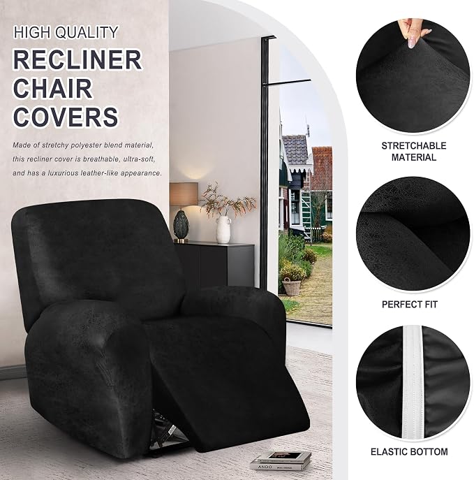 ANARACHON Leather Look Recliner Chair Covers, 4-Pieces Stretch Recliner Cover - Image 5