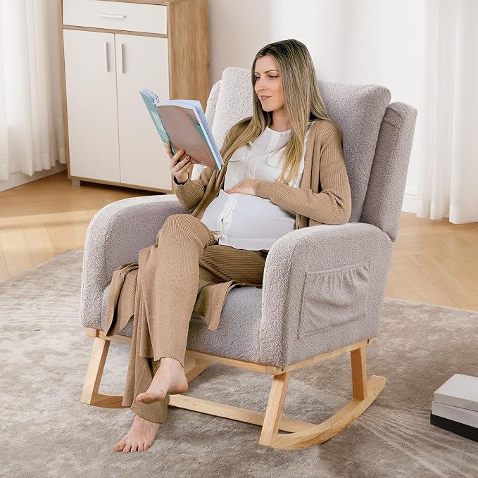 HCHAIRH Rocking Chair Nursery, Sherpa Nursing Rocking Chairs, Upholstered - Image 5