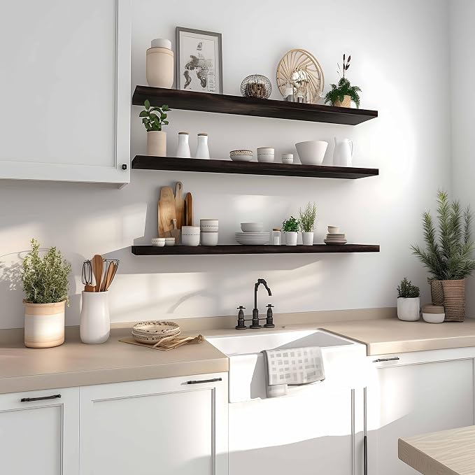 YYWUOJJ Wood Floating Shelves for Wall Decor, Rustic Wall Shelves for Bedroom - Image 4