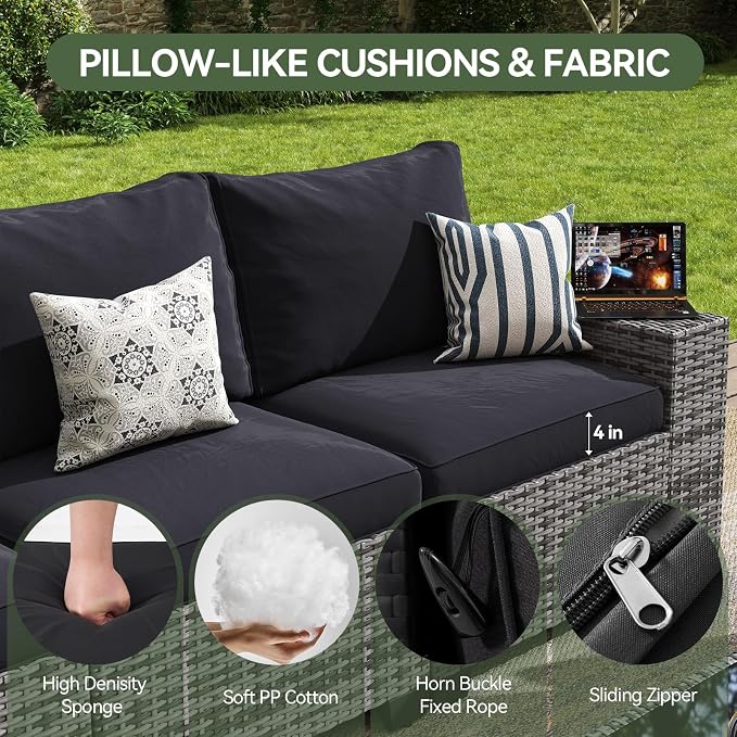 Aoxun Patio Furniture Set, Widen Armrests Wicker Outdoor Sectional - Image 4