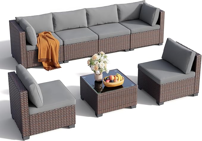 Qsun 7 Pieces Outdoor Patio Furniture Set, PE Rattan Outdoor Wicker Sectional - Image 3