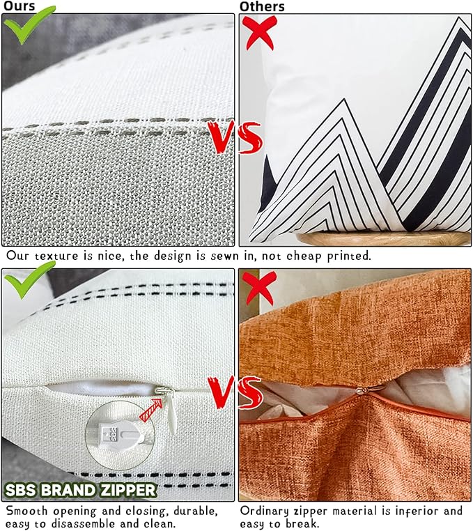 AmHoo Pack of 2 Farmhouse Stripe Check Throw Pillow Covers Set Case Cotton - Image 4