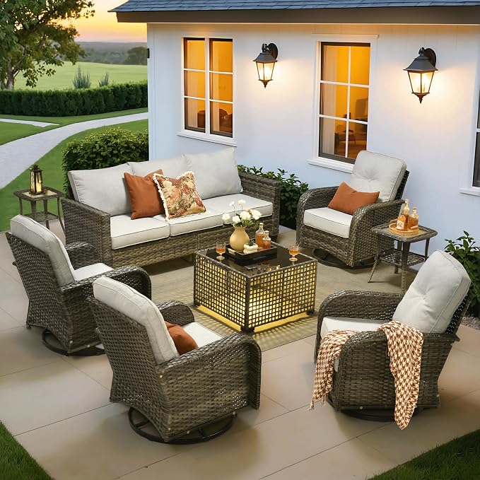 ovios 8 Pieces Patio Furniture Set, Outdoor Wicker Sofa Couch by OVIOS