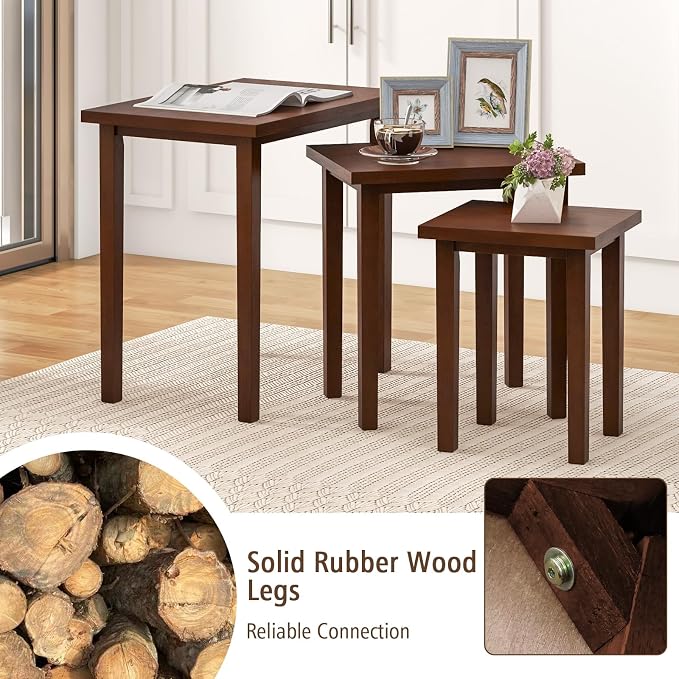 Giantex Nesting Tables Set of 3, Farmhouse Stacking Side Table - Image 5
