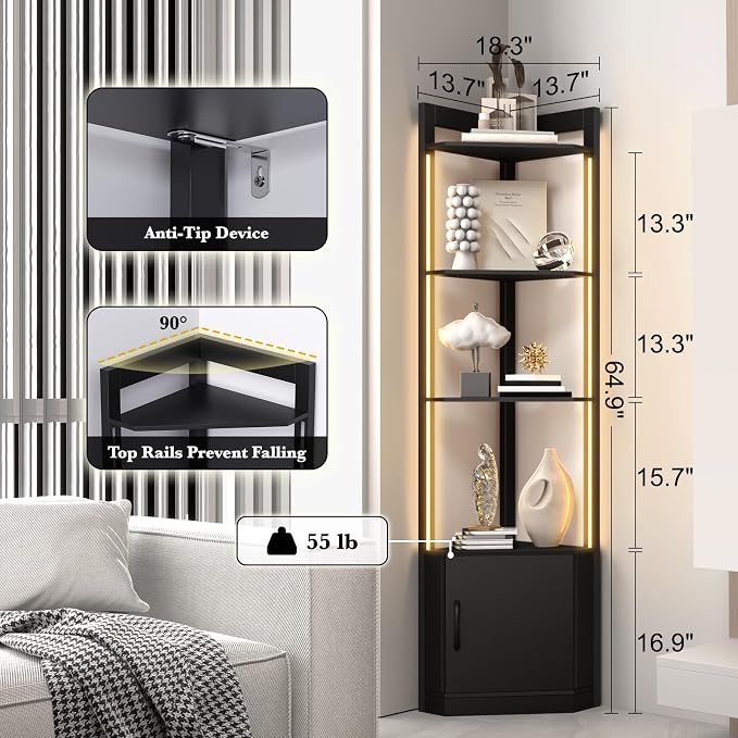 5-Tier Display Cabinet, RGBWIC LED Light, Remote & APP Control, Adjustable - Image 2
