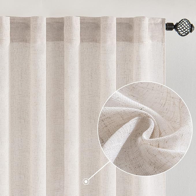 MIULEE White Linen Curtains 90 Inch Long 2 Panels Set - Image 2