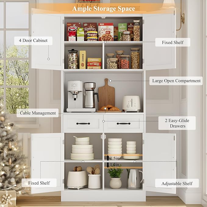 HOSTACK 71“ Tall Kitchen Pantry Storage Cabinet, Modern Kitchen Hutch Bar - Image 8