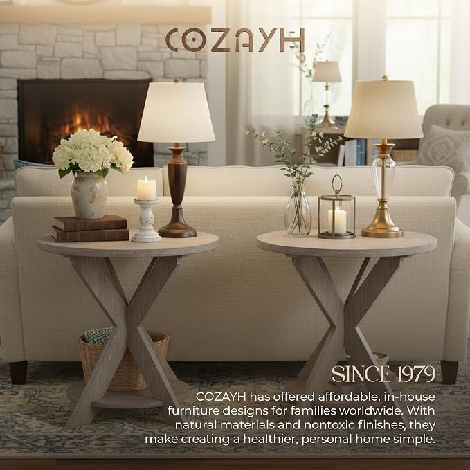Set of 2 Farmhouse Cross Leg end Table, French Country Accent Side Table - Image 6