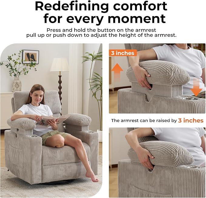 Rocking Chair Nursery with Adjustable Armrests, Electric Glider Recliner - Image 7