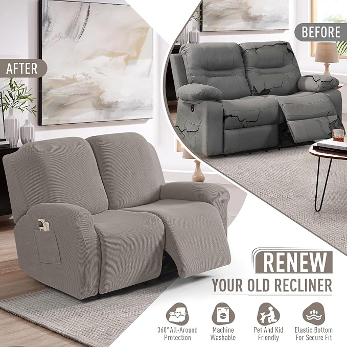 TAOCOCO Recliner Loveseat Slipcover, 6 Pieces Dual Recliner Sofa Covers - Image 4