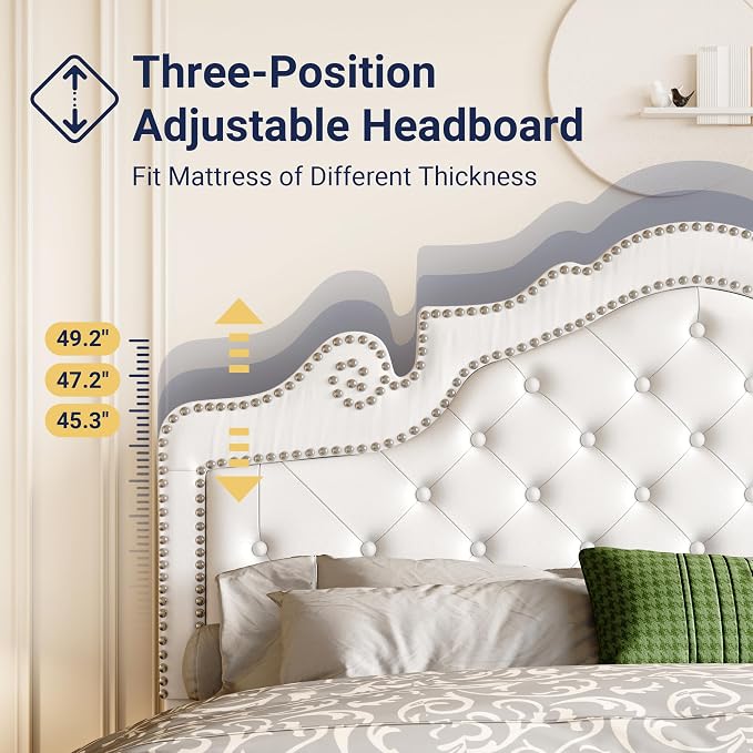 Allewie Queen Bed Frame with Adjustable Velvet Tiara Headboard, Upholstered - Image 3